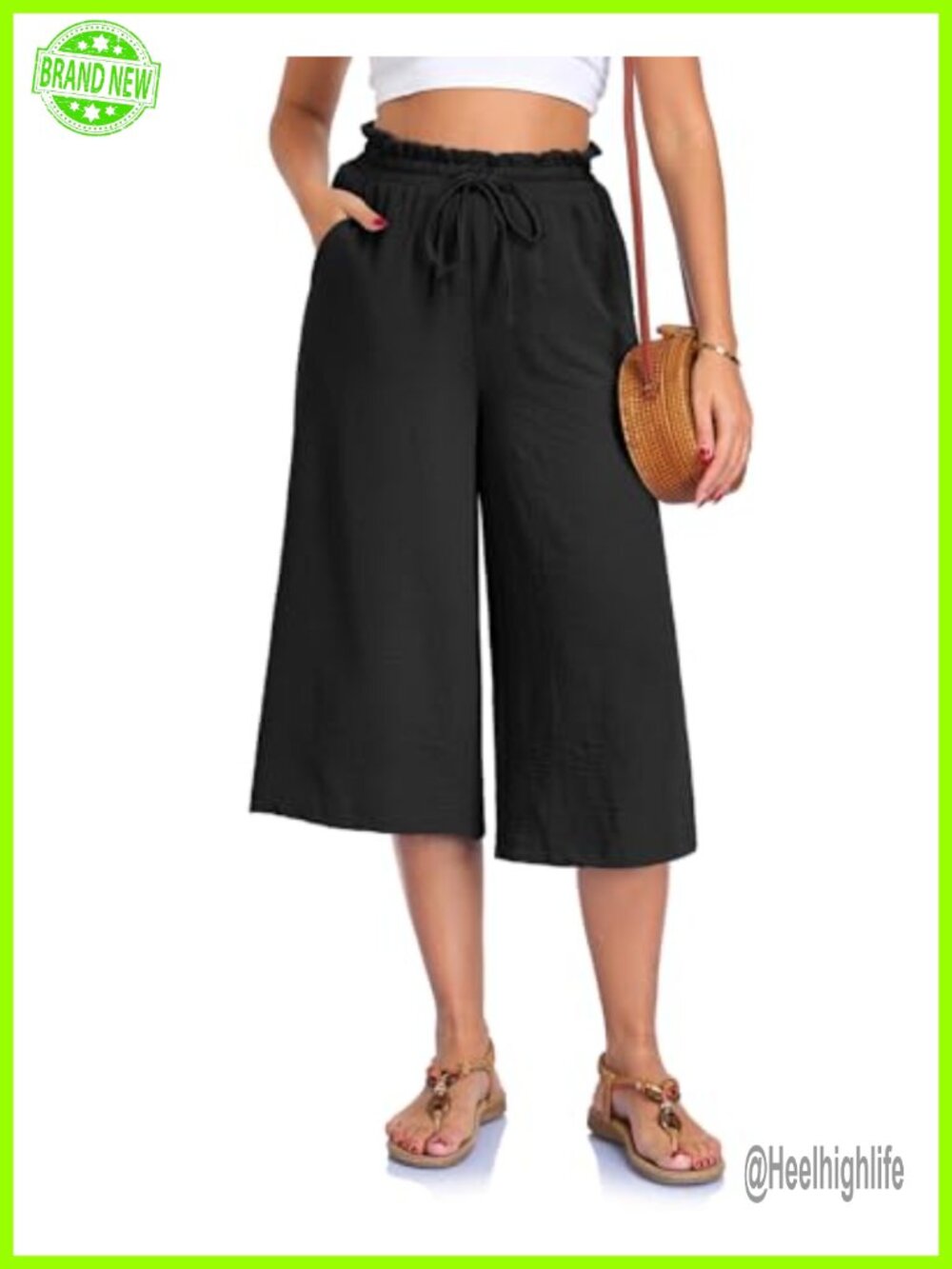 Womens Wide Leg Capri Pants High Waist Drawstring Palazzo Beach Lounge